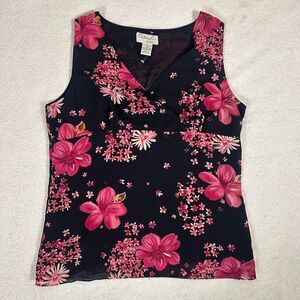 Clothing Co Black and Pink Floral Tank Blouse